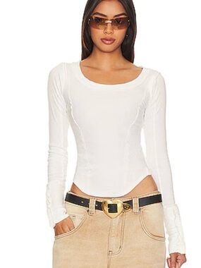 We The Free Stuck on You Cream Ribbed Long-Sleeve Top with Lace Cuffs